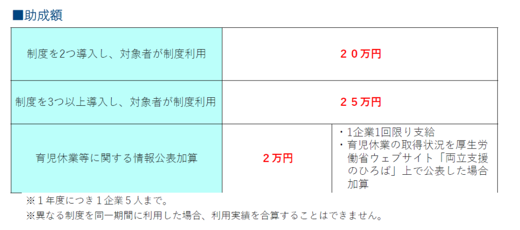 両立支援等助成金（柔軟な働き方選択制度等支援コース）
助成額